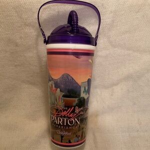 Dollywood Refillable Tumbler Dolly Parton Experience w Straw & Handle